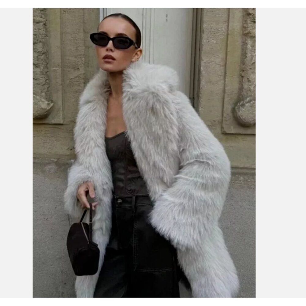 Zara White Faux Fur Coat